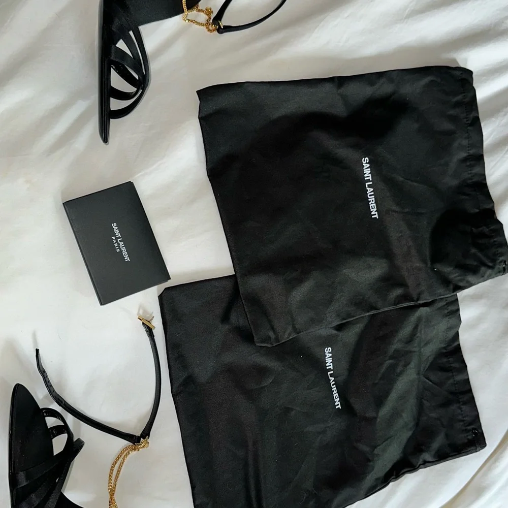 Authentic Saint Laurent Black Satin Chain Heels - Picture 6 of 10